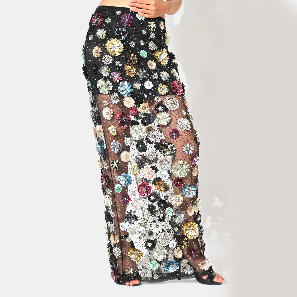 Charlotte Black Floral Sequin Maxi Co-ord Set