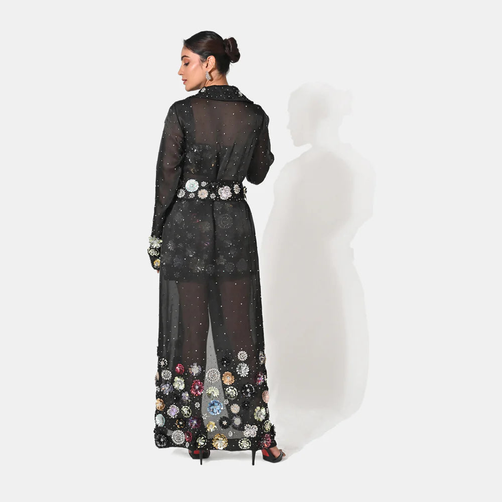 Charlotte Black Floral Sequin Trench Co-ord Set