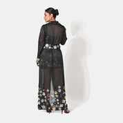Charlotte Black Floral Sequin Trench Coat