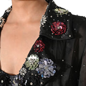 Charlotte Black Floral Sequin Trench Coat