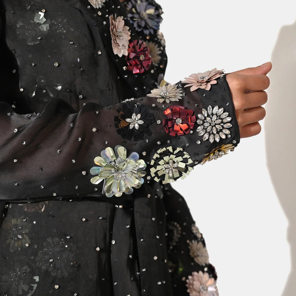 Charlotte Black Floral Sequin Trench Coat