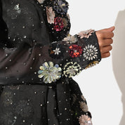 Charlotte Black Floral Sequin Trench Coat