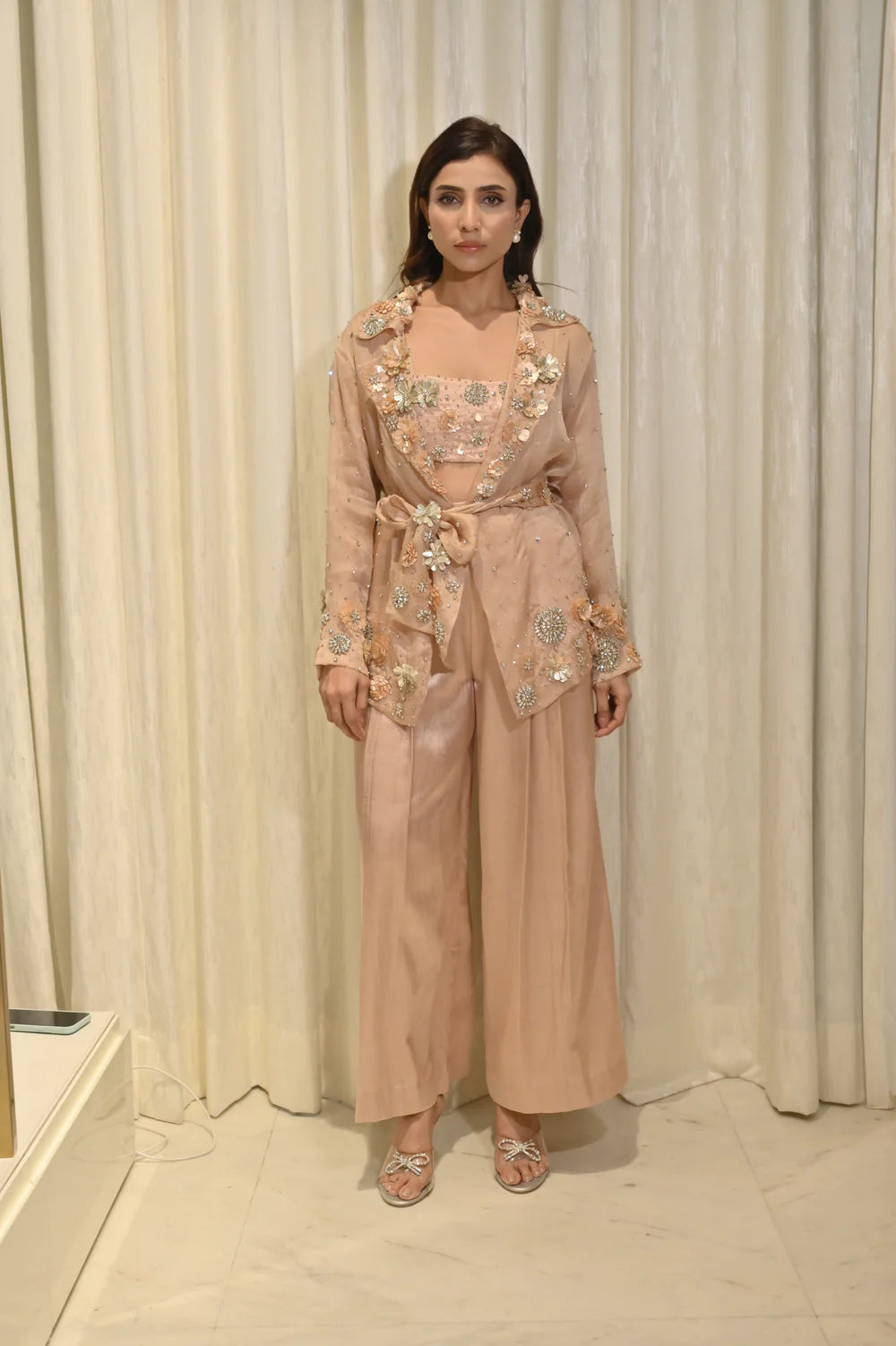 Charlotte Nude Floral Sequin Jacket Co-ord Set