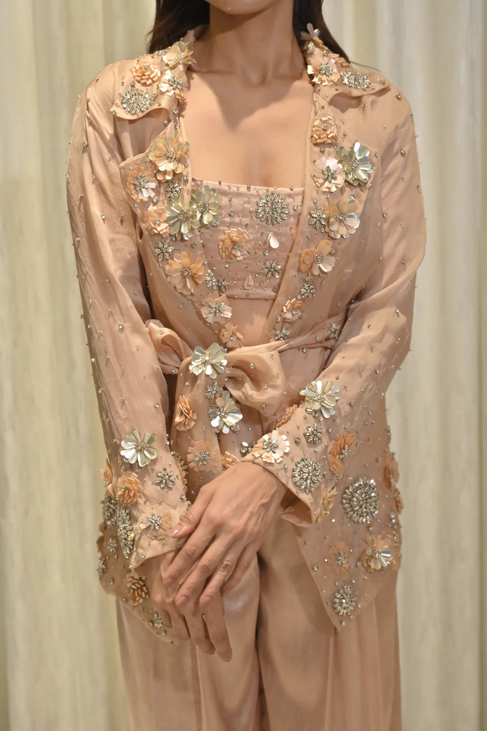 Charlotte Nude Floral Sequin Jacket Co-ord Set