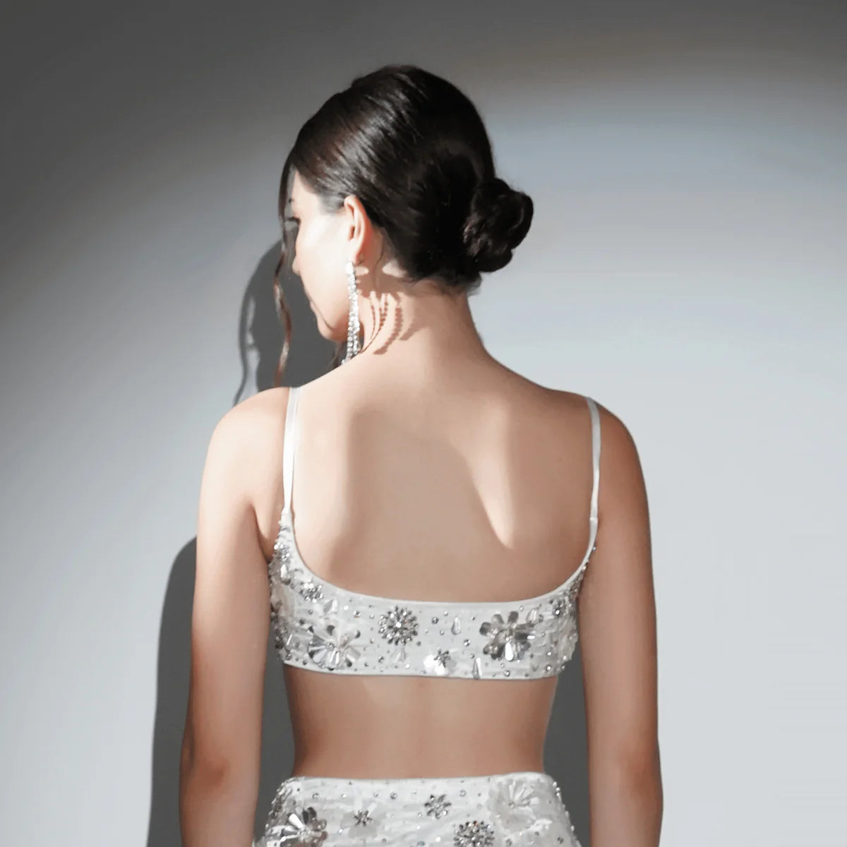 Charlotte White Floral Sequin Crop Top