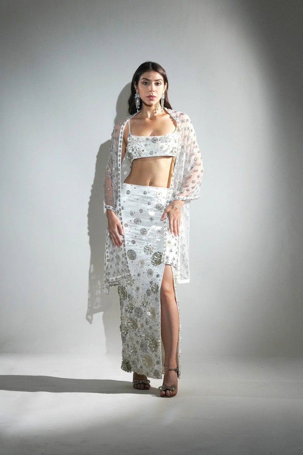 Charlotte White Floral Sequin Maxi Co-ord Set