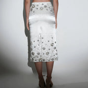 Charlotte White Floral Sequin Midi Skirt