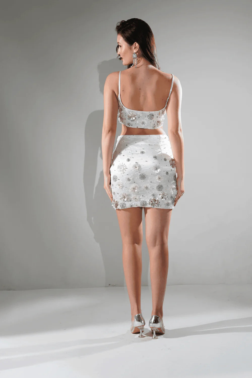Charlotte White Floral Sequin Mini Co-ord Set