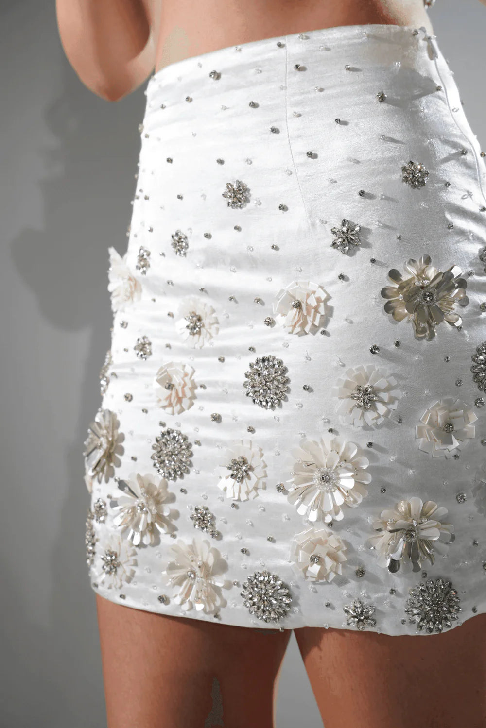 Charlotte White Floral Sequin Mini Skirt