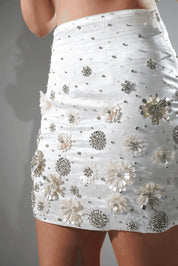 Charlotte White Floral Sequin Mini Skirt
