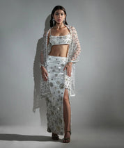 Charlotte White Floral Sequin Embellished Stole