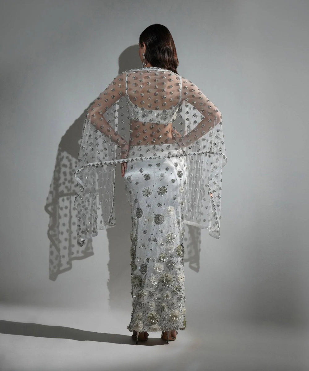 Charlotte White Floral Sequin Embellished Stole