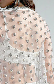 Charlotte White Floral Sequin Embellished Stole