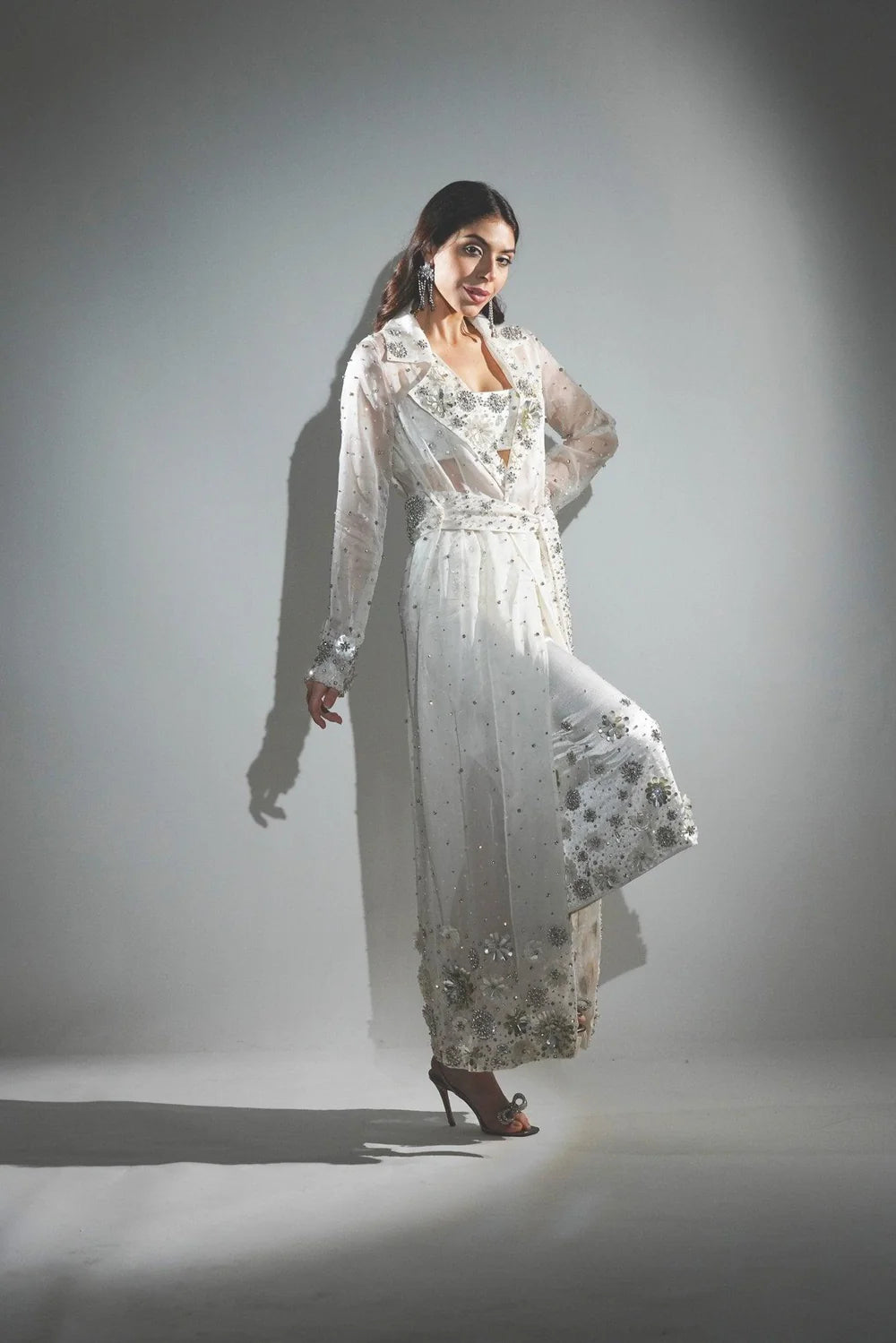 Charlotte White Floral Sequin Trench Co-ord Set