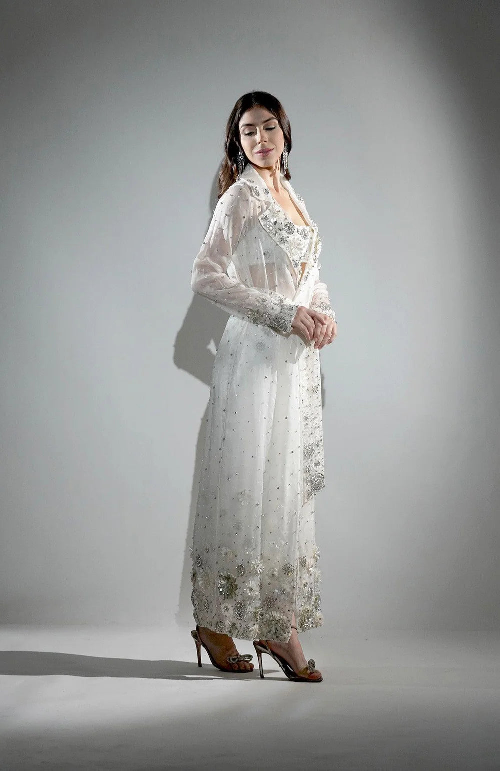 Charlotte White Floral Sequin Trench Coat
