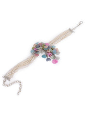 Pearl Necklace With colorful Crystal Flower Bunch Pendant
