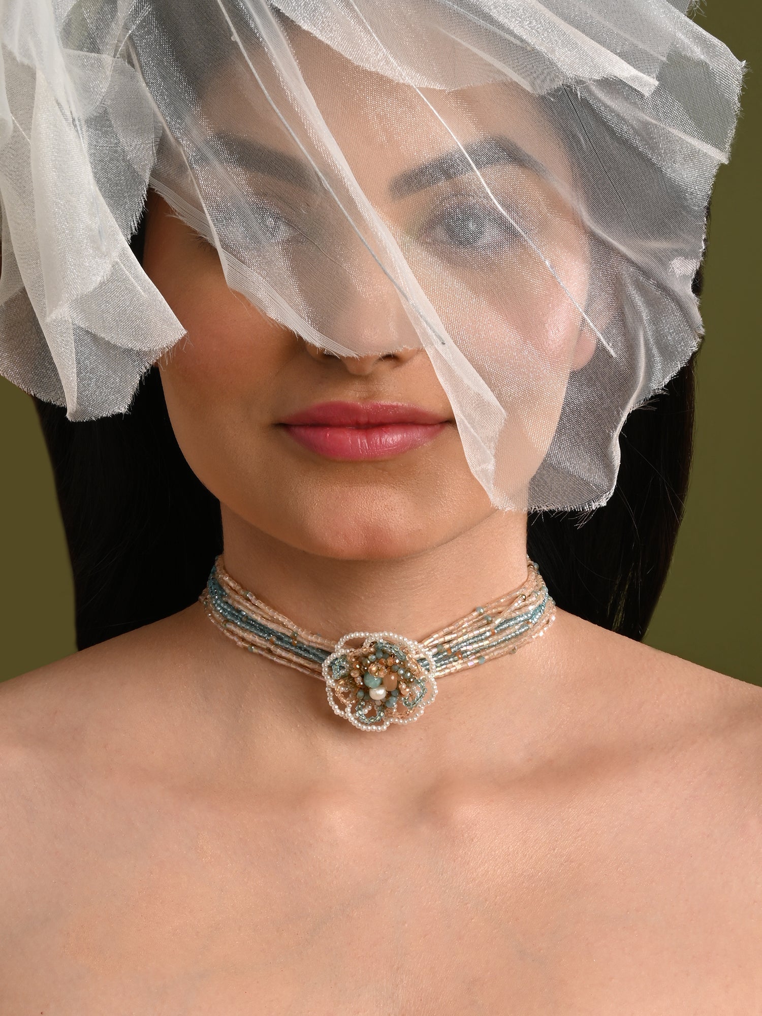 Multicolour Flower Pearl Beaded Stone Choker