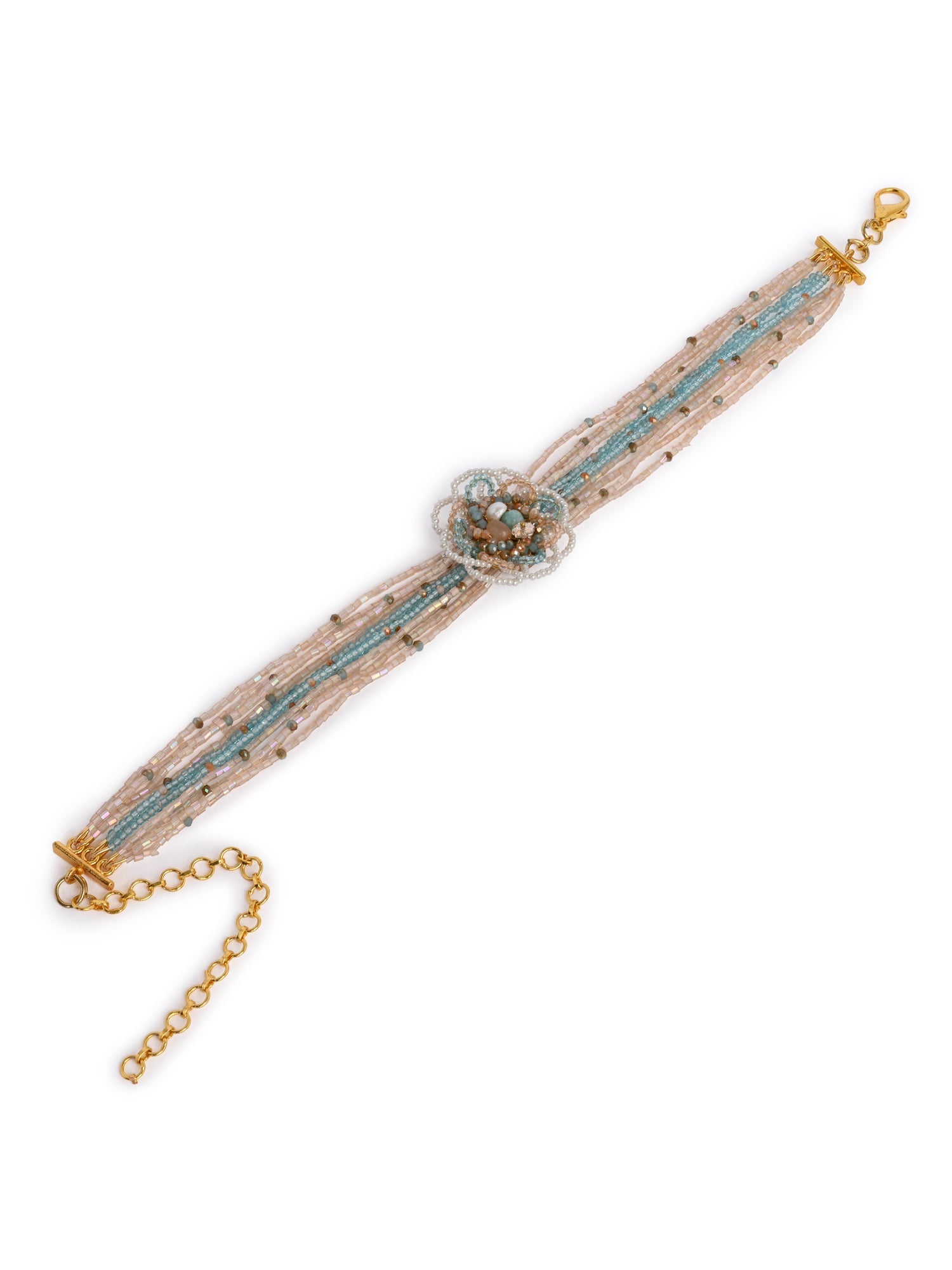 Multicolour Flower Pearl Beaded Stone Choker