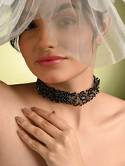 Jet Black Stone Crytal Silver Plated Cocktail Choker Necklace