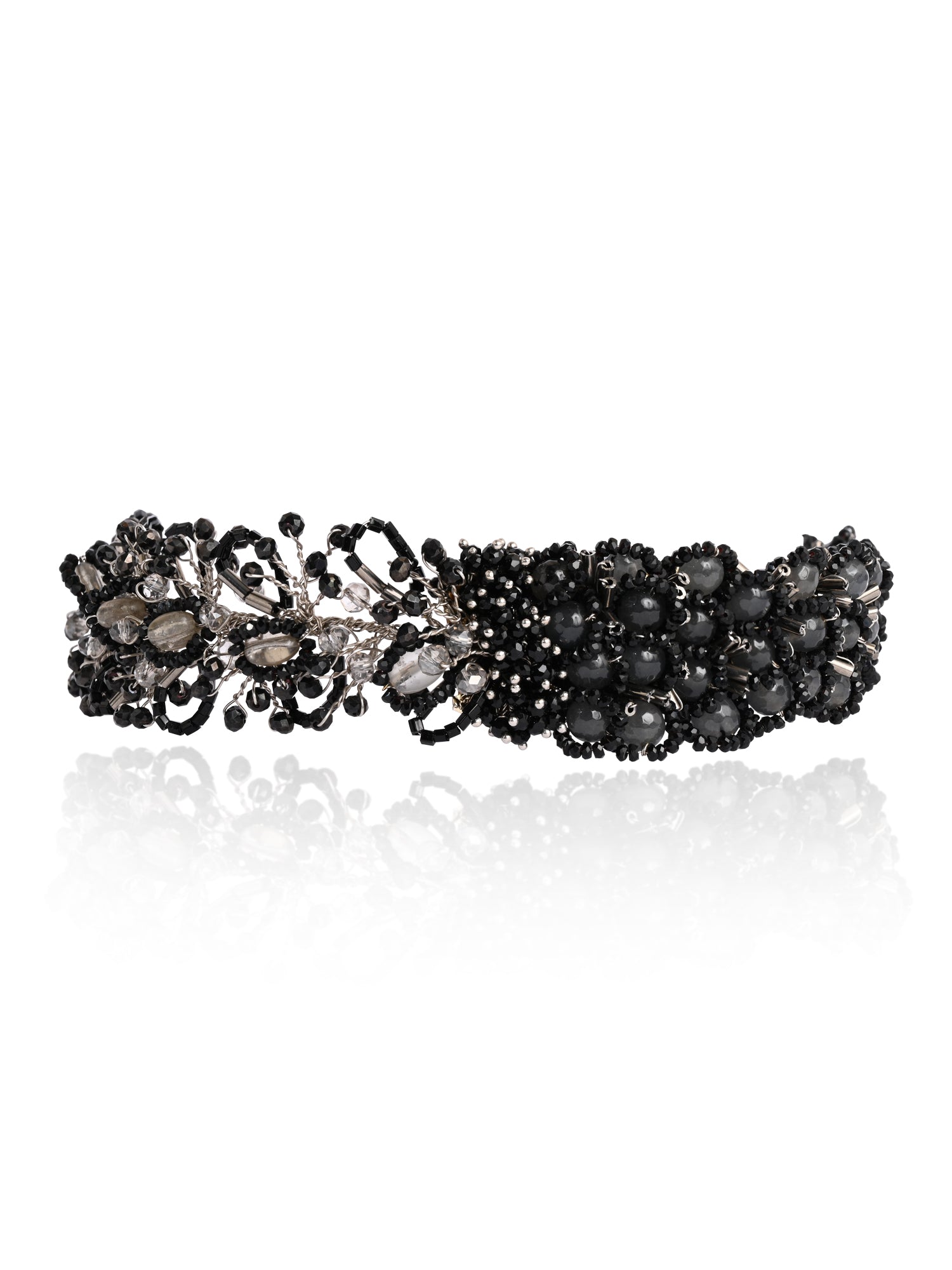 Jet Black Stone Crytal Silver Plated Cocktail Choker Necklace