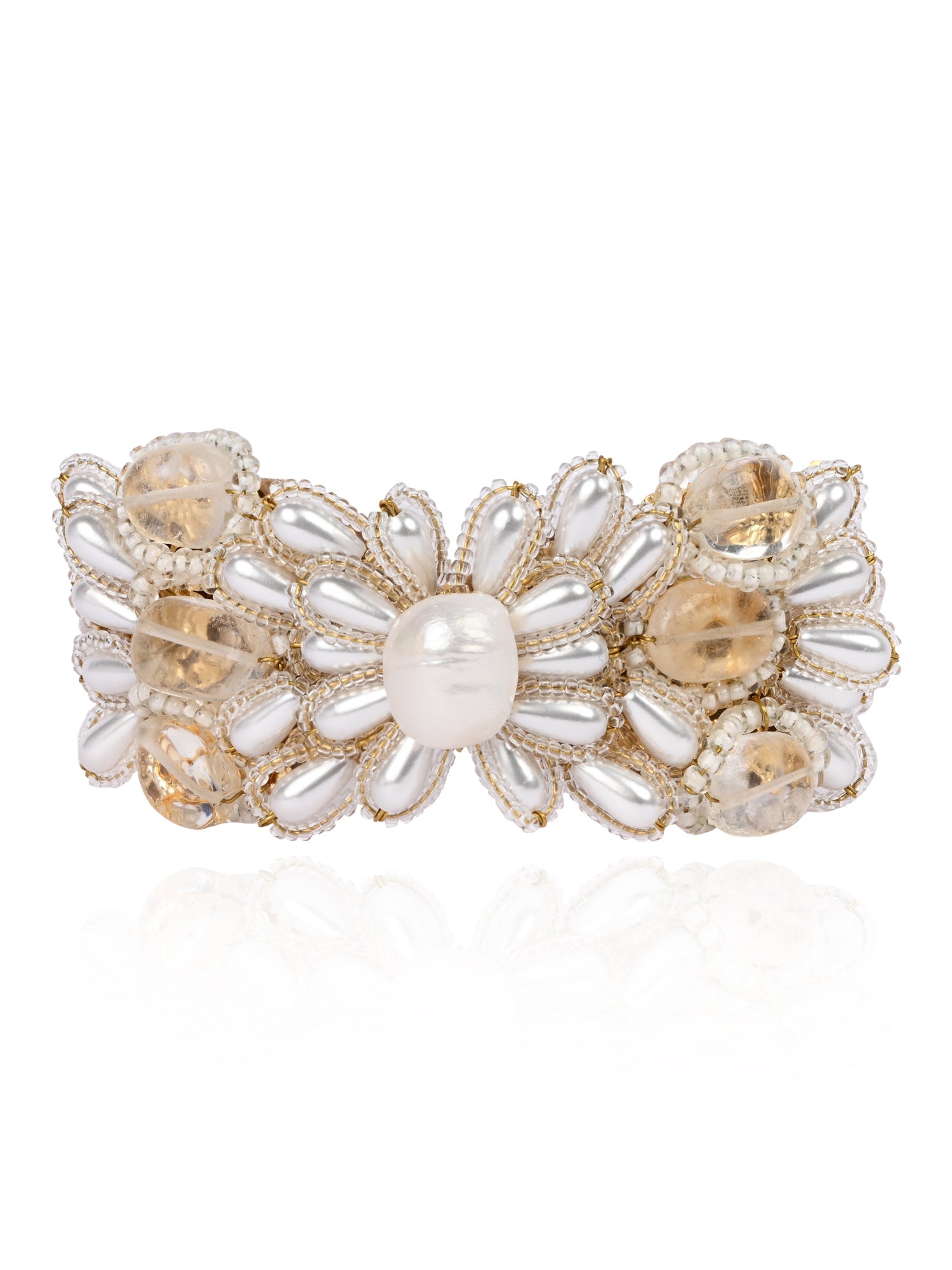 Butterfly Shape White Pearl And Oval Stone All Size Bracelet