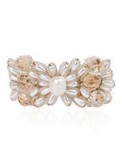 Butterfly Shape White Pearl And Oval Stone All Size Bracelet