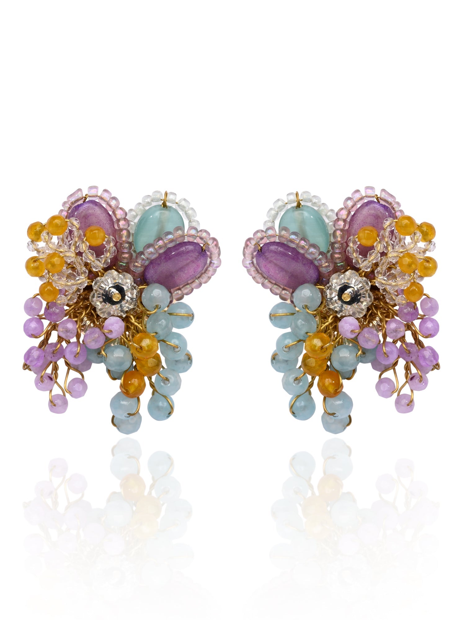 Multicolour Round Floral Stone Earrings