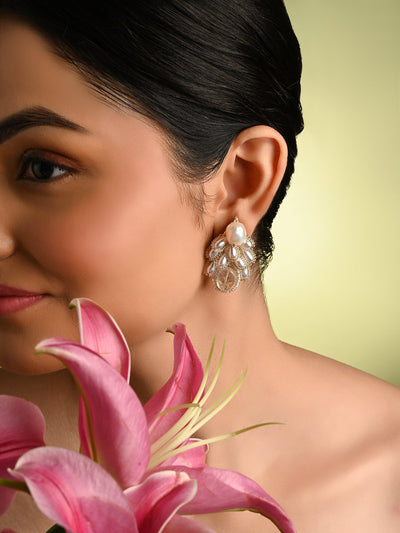White Pearl Drop Pearl Triangle Earrings