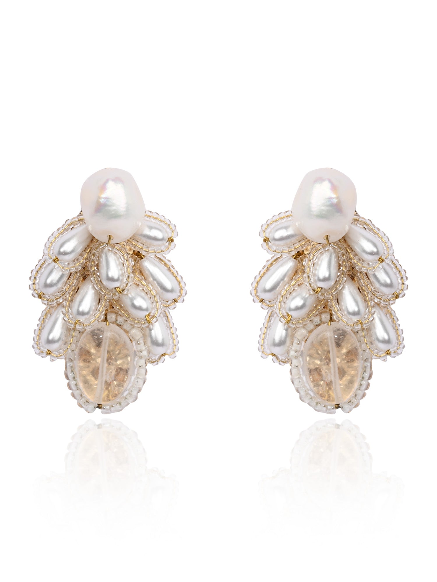 White Pearl Drop Pearl Triangle Earrings