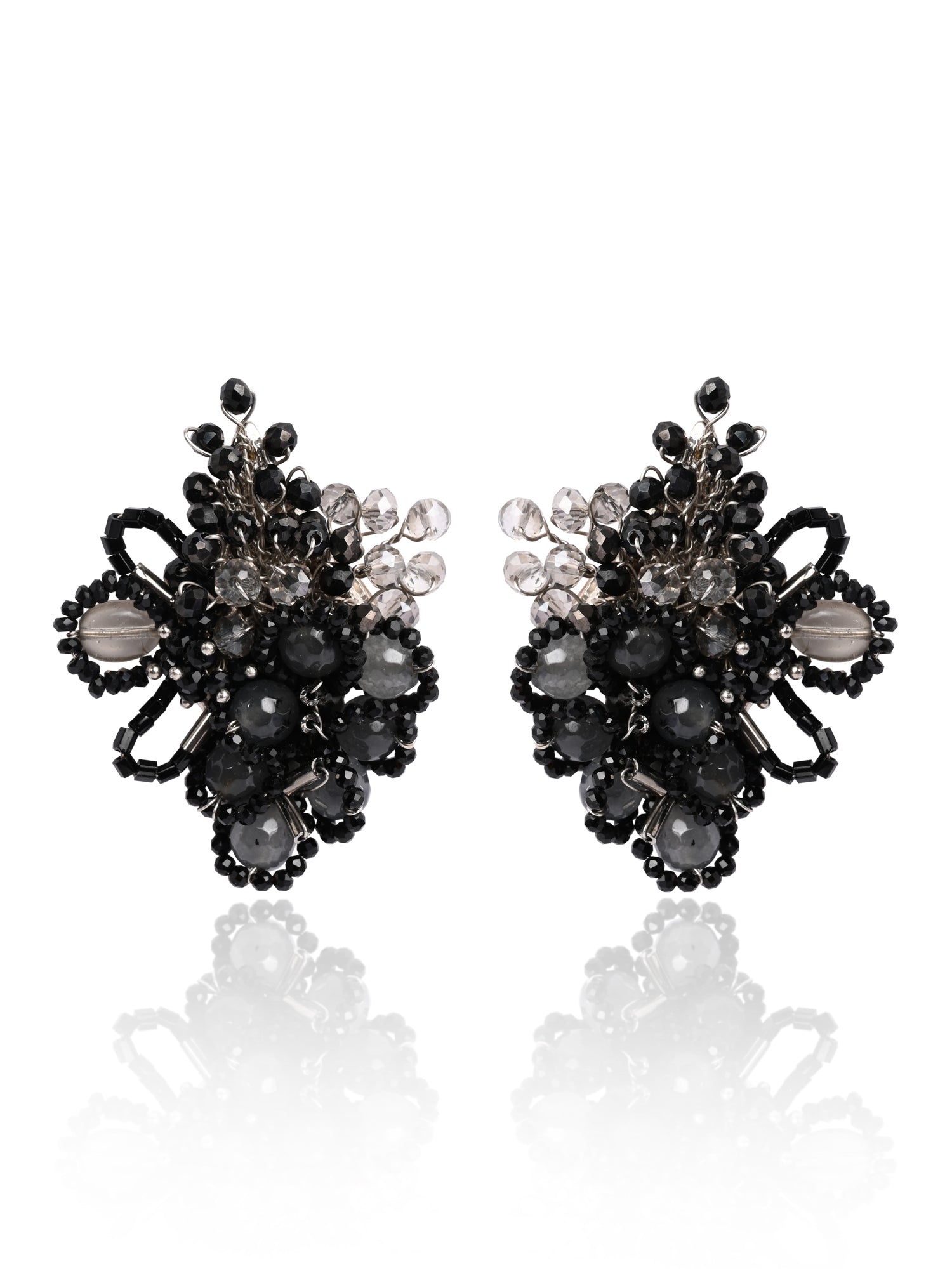 Shaded Oval Balck And Grey Stone Stud Earrings
