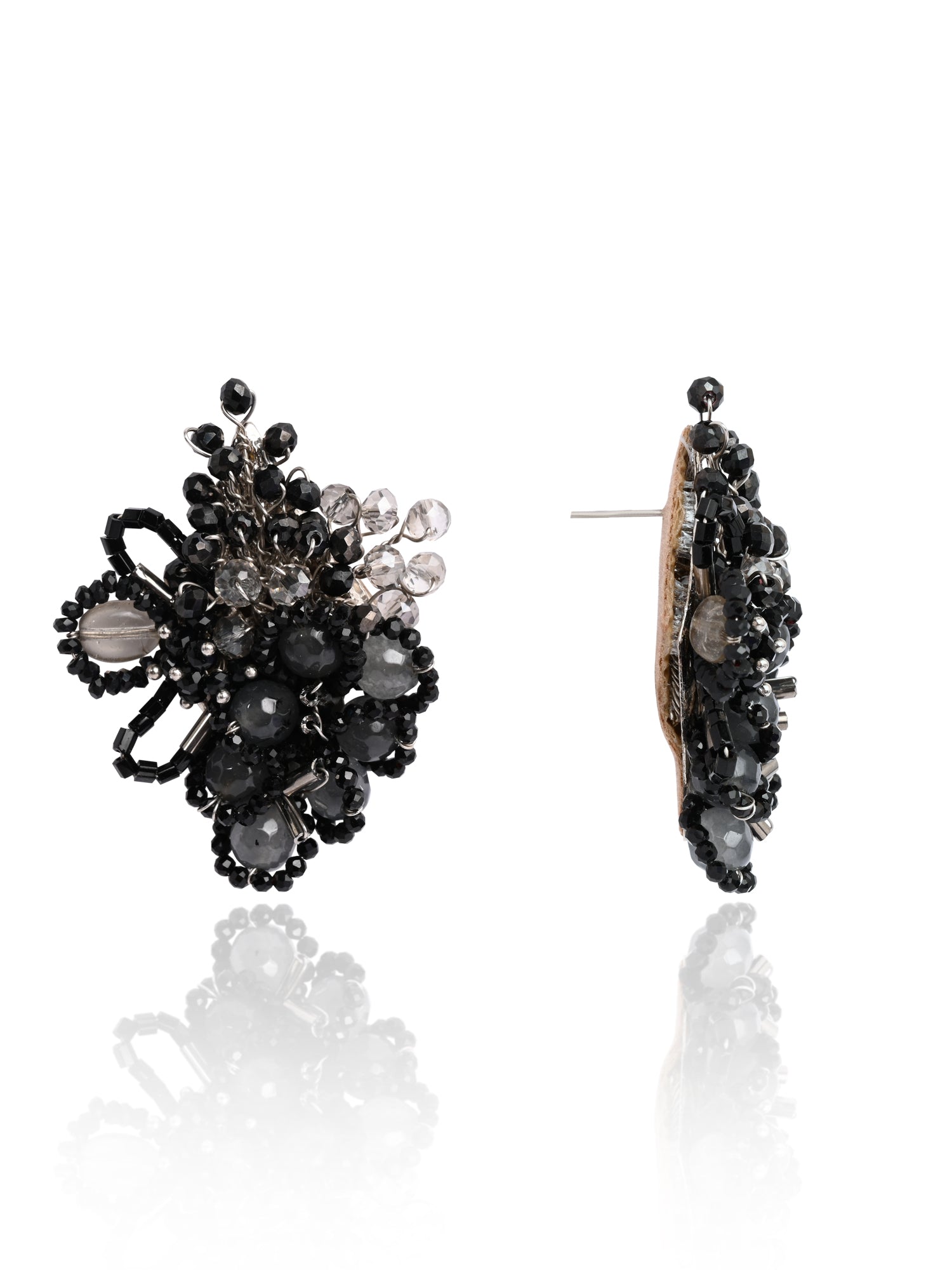 Shaded Oval Balck And Grey Stone Stud Earrings