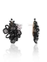 Shaded Oval Balck And Grey Stone Stud Earrings