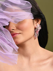 Pink And Lilac Stone Medium Size Chain Tassel Earrings