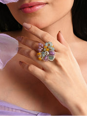 Adjustable Colourful Stone Finger Ring For Women