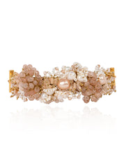 Gold Plated White Pearl Peach Stone Modern Choker Set Of 4
