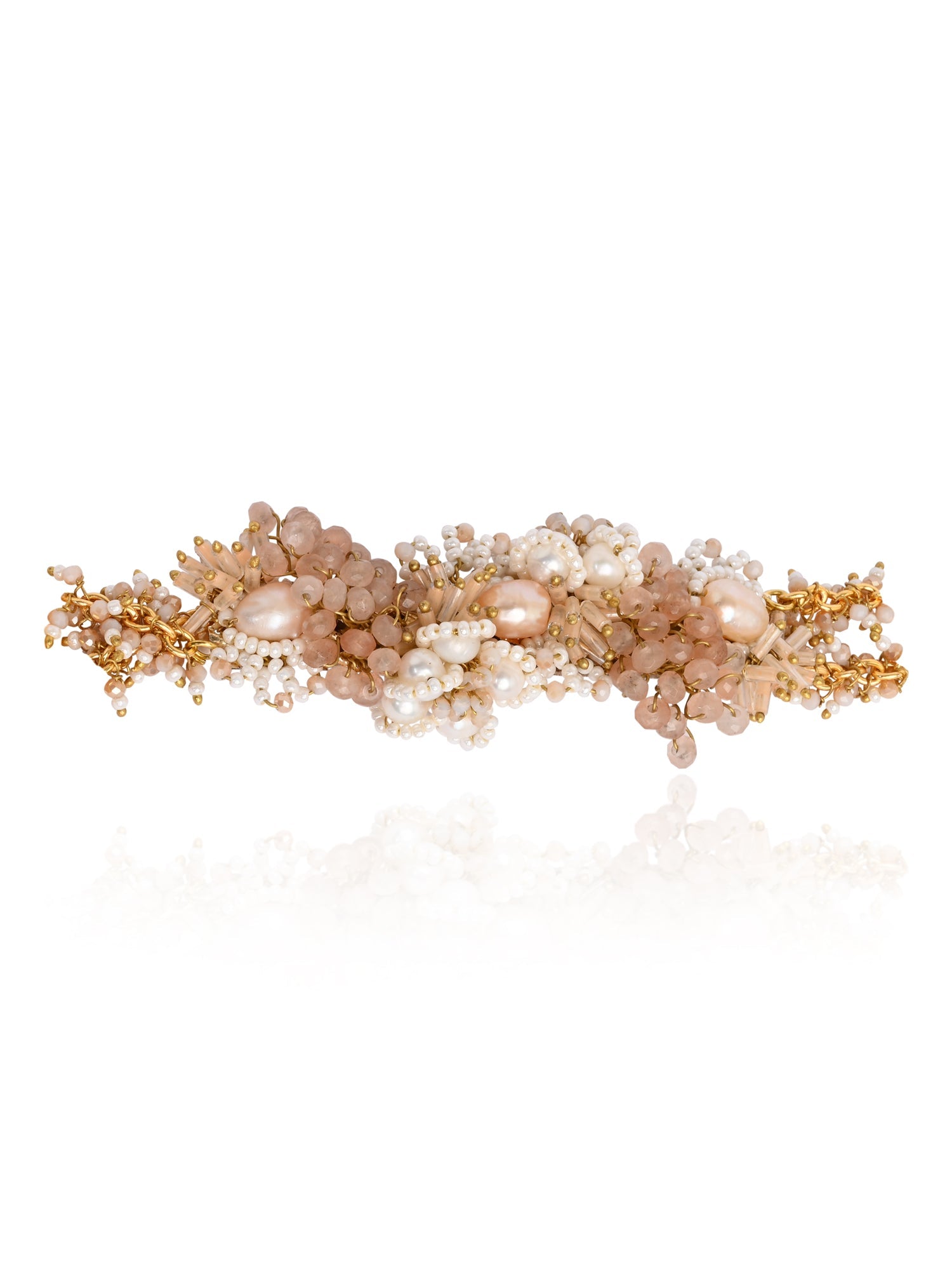 Gold Plated White Pearl Peach Stone Modern Choker Set Of 4