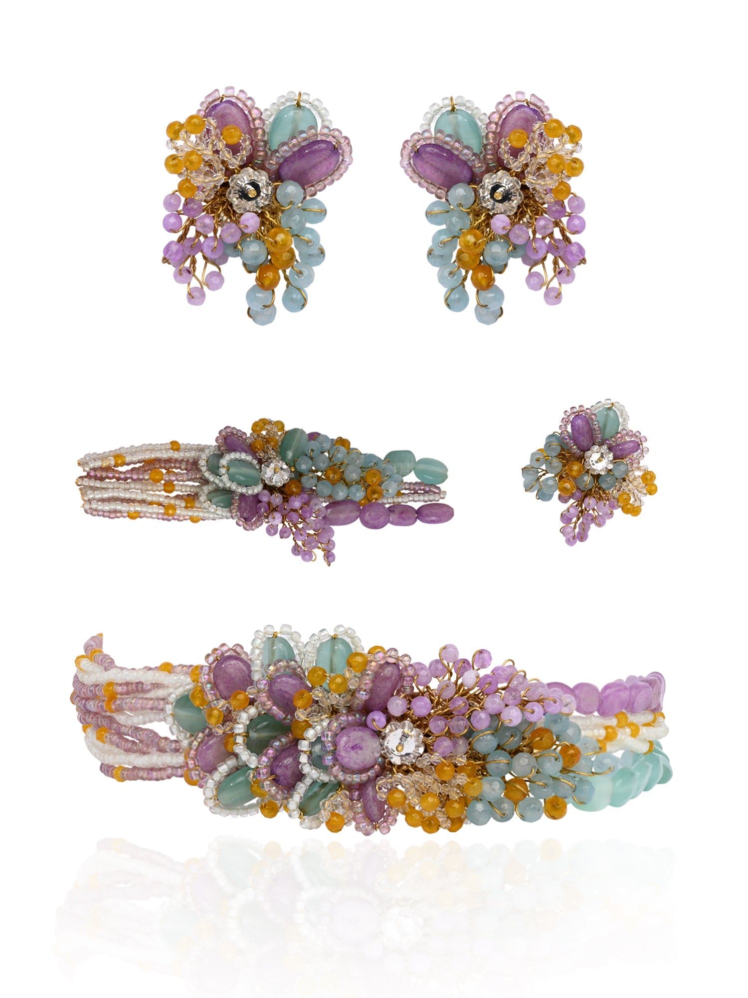Colourful Stone Neckpiece set Of 4 For Haldi Mehendi Wedding