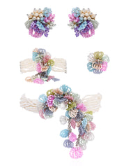 Pearl Necklace With Colourful Crystal Flower Bunch Pendant Earrings Bracelet Ring