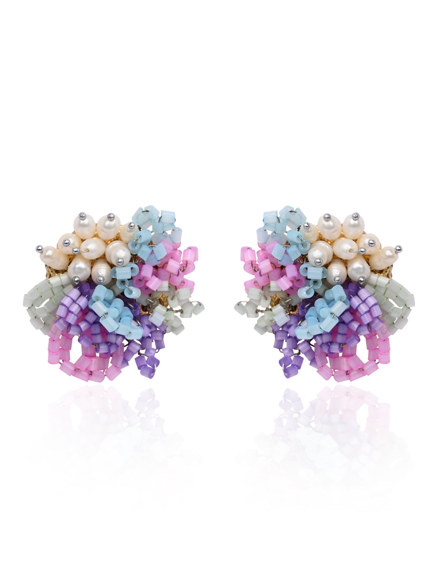 Pearl Necklace With Colourful Crystal Flower Bunch Pendant Earrings Bracelet Ring