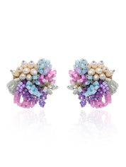 Pearl Necklace With Colourful Crystal Flower Bunch Pendant Earrings Bracelet Ring