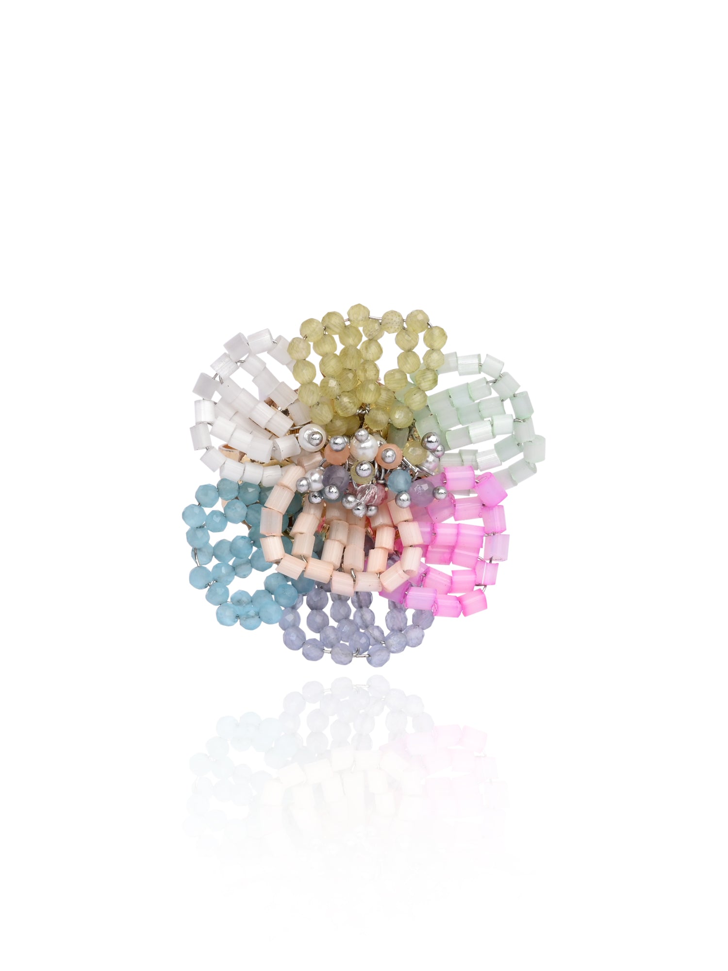 Pearl Necklace With Colourful Crystal Flower Bunch Pendant Earrings Bracelet Ring
