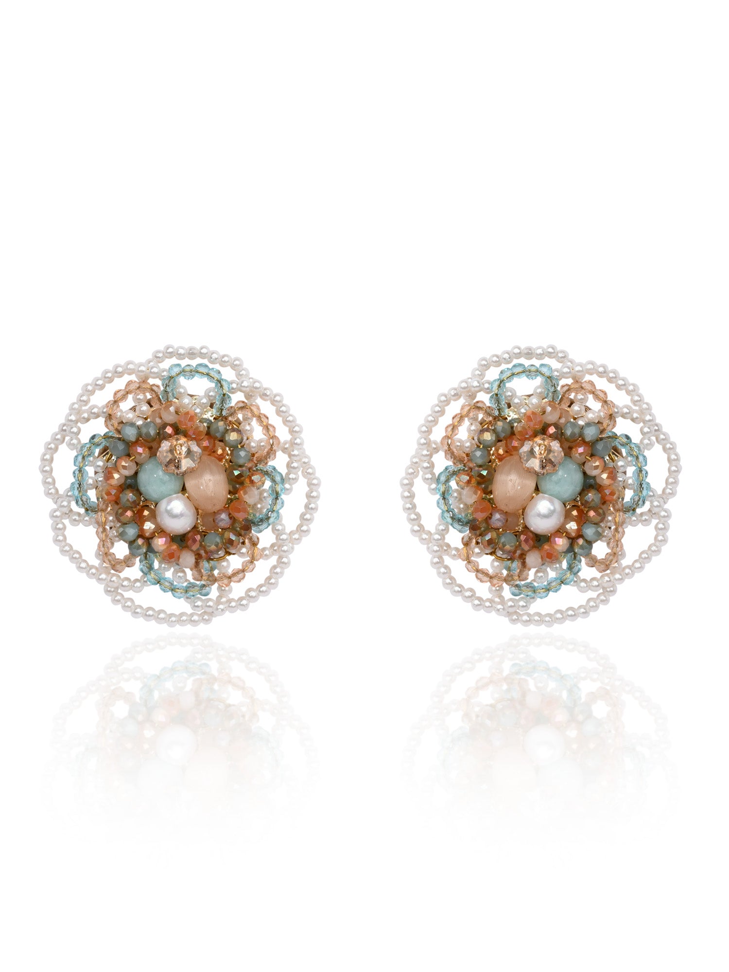 Multicolour Flower Pearl Beaded Stone Choker Earrings Ring & Bracelet