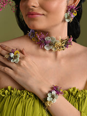 Colourful Crystal Classic Floral Choker Set Of 4 Gold Plated