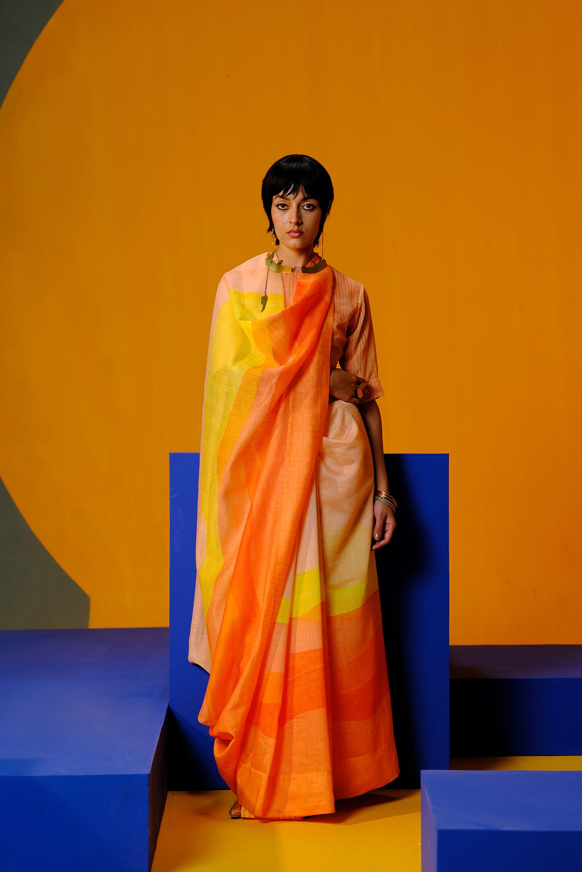 Diffuse Orange Red Kurta Set