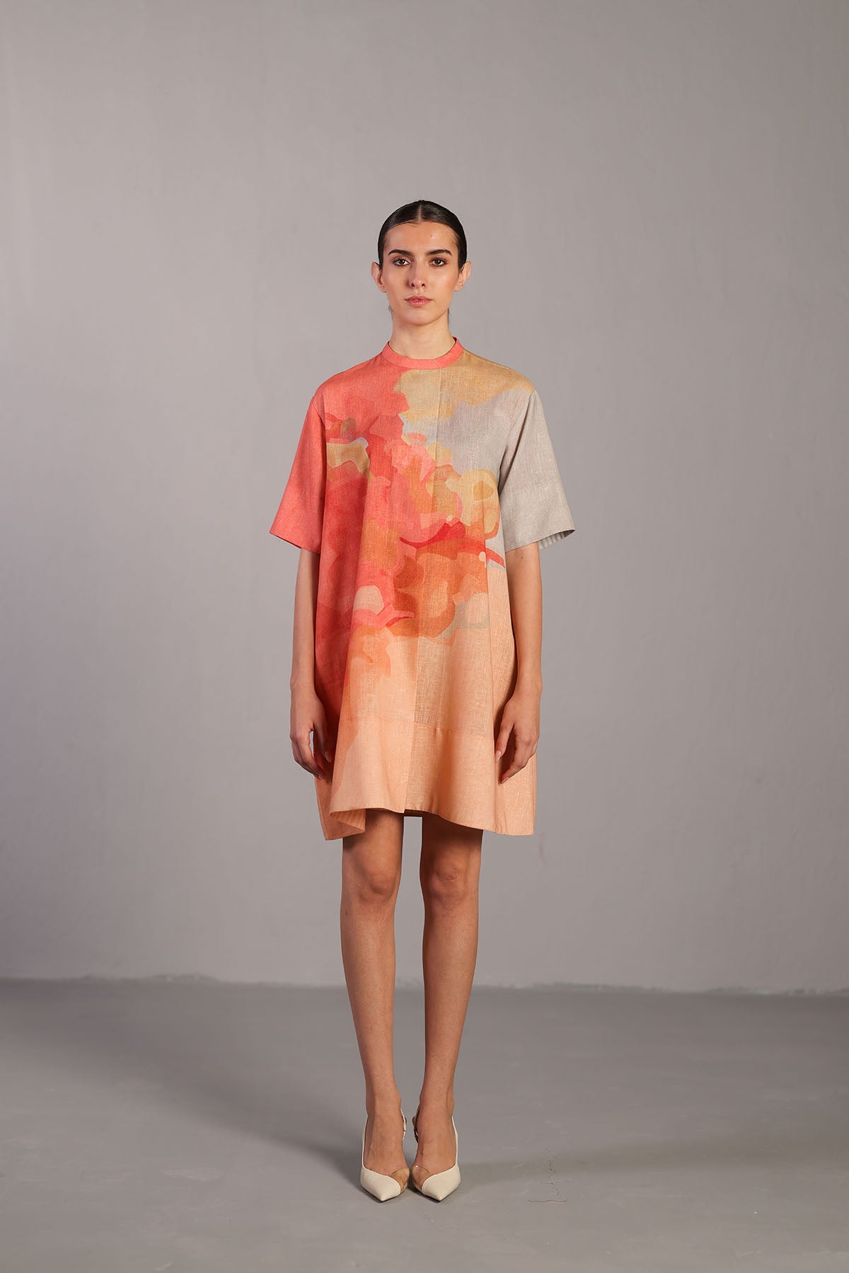 Diffuse Peach & Grey Short Dress