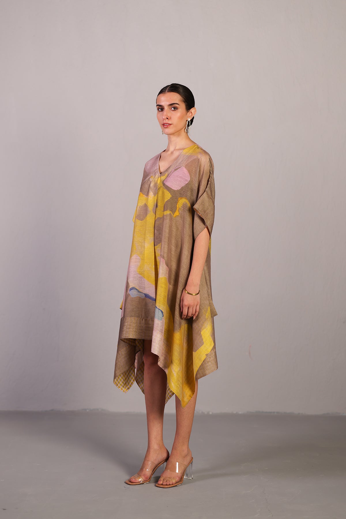 Candy Floss Smoky Beige & Bright Yellow Kurta Set