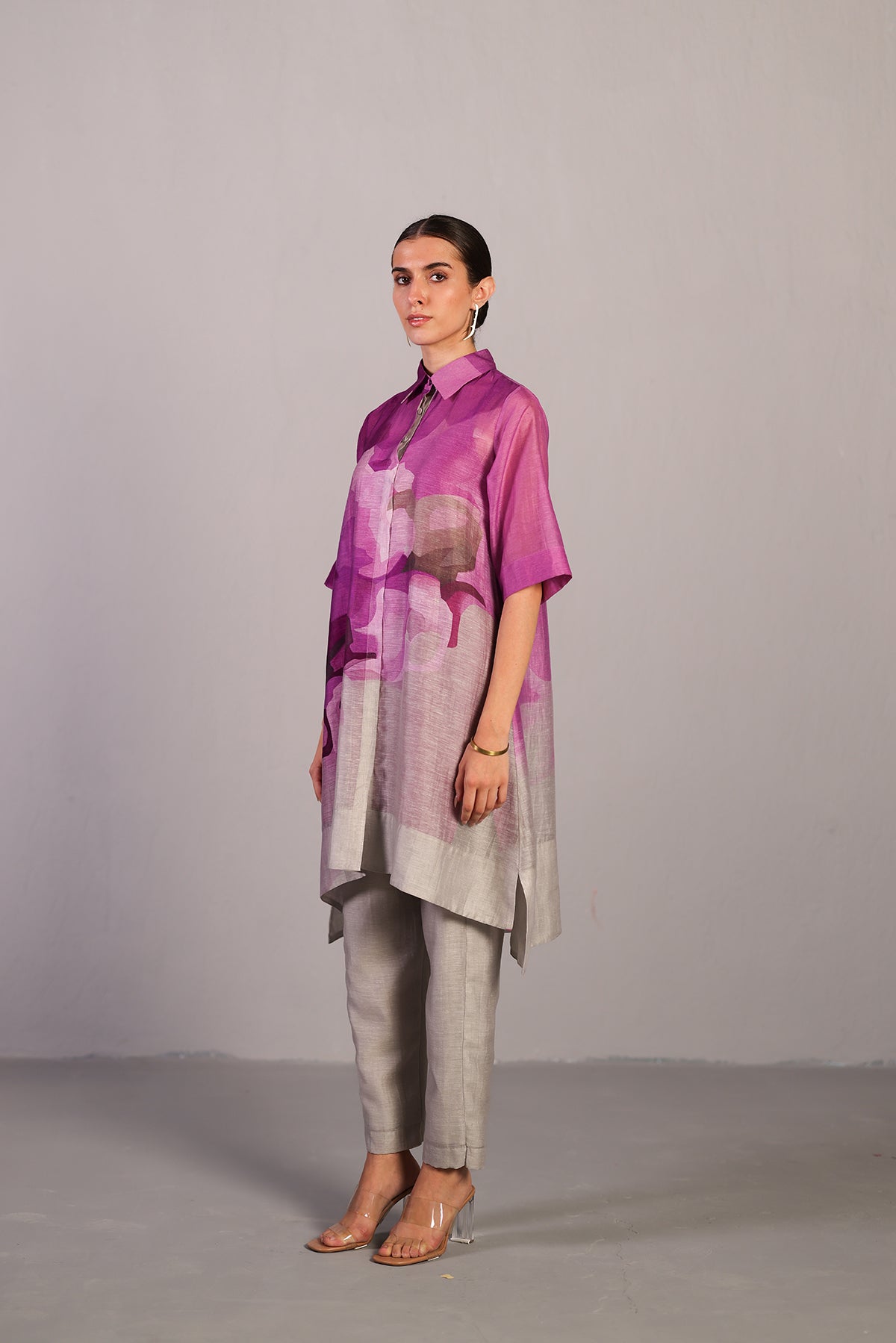 Diffuse Beetroot & Light Grey Kurta Set