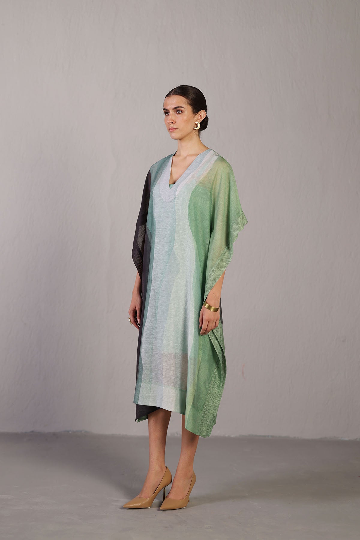 Ripple Black & Cool Green Kaftan Dress