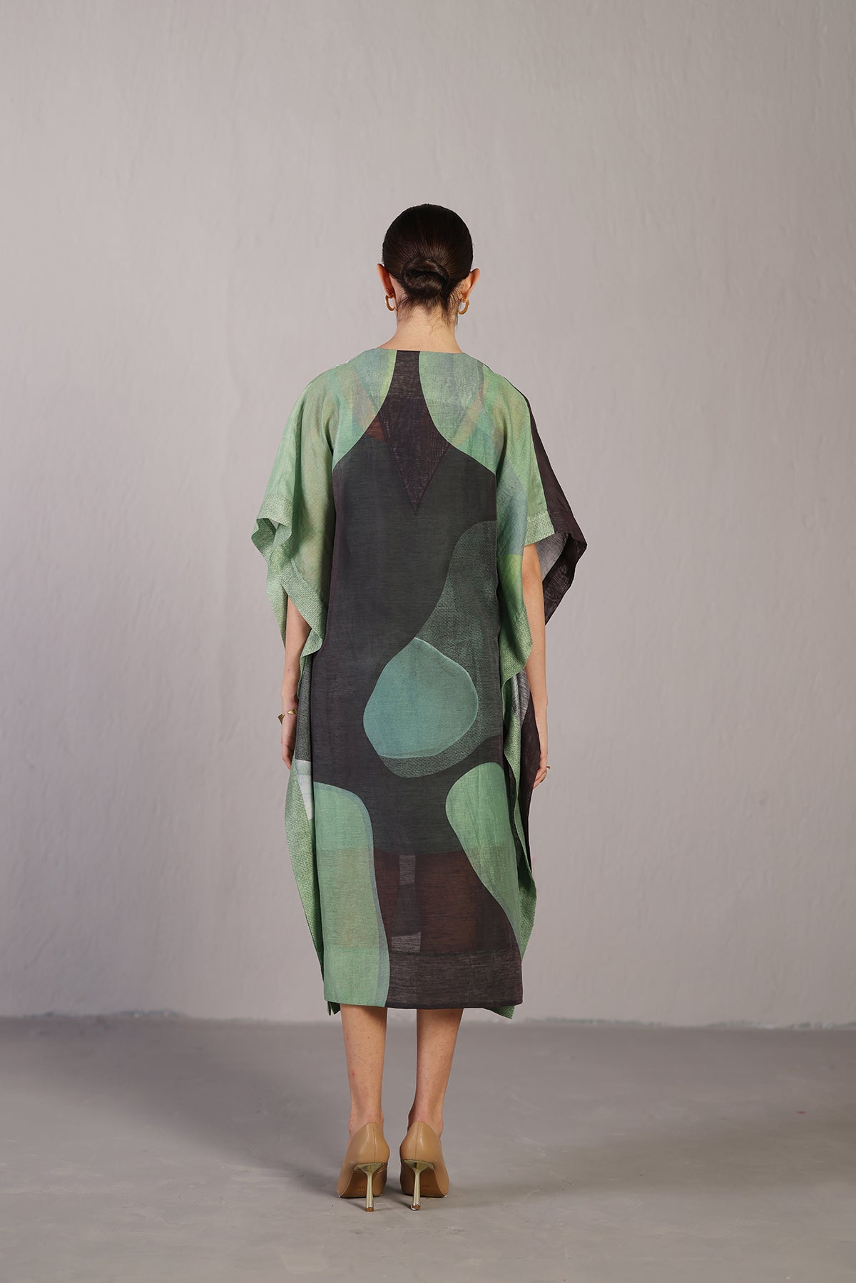 Ripple Black & Cool Green Kaftan Dress