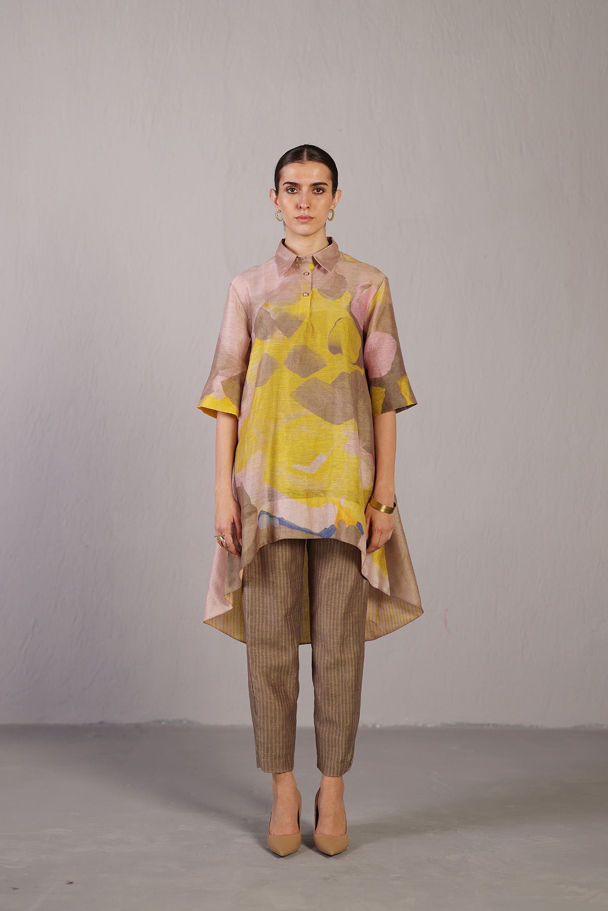 Candy Floss Smoky Beige & Bright Yellow Kurta Set
